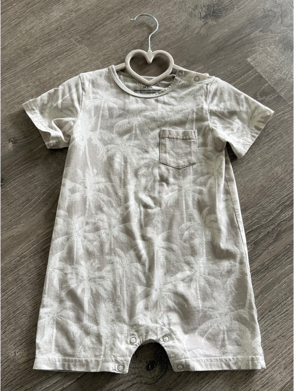 Little Bipsy beige short sleeve romper 18 to 24M